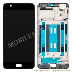 Displejs Oppo A57 (2016) ar Skārienjūtīgo stiklu un apkart ramiti, (Service pack) Melns