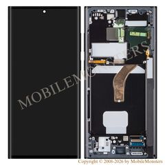Displejs Samsung SM-S908B Galaxy S22 Ultra 5G ar Skārienjūtīgo stiklu un apkart ramiti (Service pack) Gaiši zils