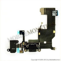 Шлейф iPhone 5 (A1429) Системный коннектор, Коннектор наушников, с микрофоном Чёрный