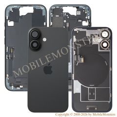 Korpuss iPhone 16 Baterijas vāciņš Videja daļa (Lietots A stavoklis) Melnā
