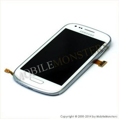 Displejs Samsung i8200 Galaxy S3 Mini VE ar Skārienjūtīgo stiklu un apkart ramiti Balts