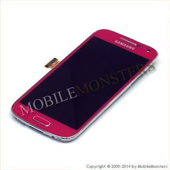 Displejs Samsung i9195 Galaxy S4 mini ar Skārienjūtīgo stiklu un apkart ramiti Rozā