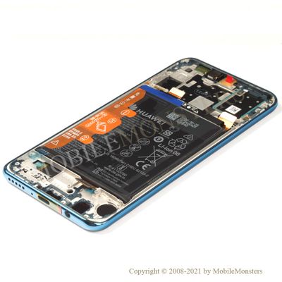 Displejs Huawei P30 Lite (MAR-LX1A) ar Skārienjūtīgo stiklu un apkart ramiti, ar akumulatoru, (Service pack) Zils