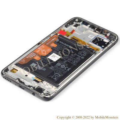 Displejs Huawei P40 Lite (JNY-LX1) ar Skārienjūtīgo stiklu un apkart ramiti, ar akumulatoru, (Service pack) Melns