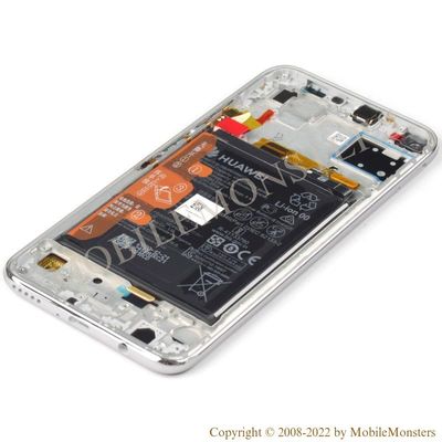 Displejs Huawei P40 Lite (JNY-LX1) ar Skārienjūtīgo stiklu un apkart ramiti, ar akumulatoru, (Service pack) Sudrabs
