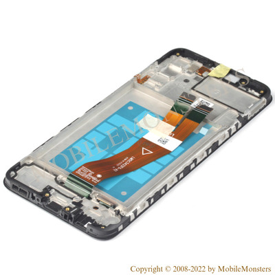 Displejs Samsung SM-A025F Galaxy A02s ar Skārienjūtīgo stiklu un apkart ramiti Melns