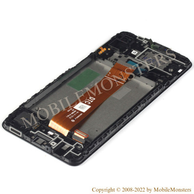 Displejs Samsung SM-A127F Galaxy A12s ar Skārienjūtīgo stiklu un apkart ramiti, (Service pack) Melns