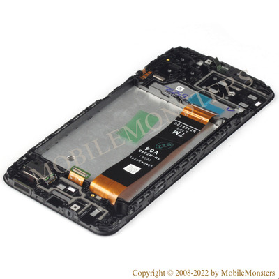 Displejs Samsung SM-A135F Galaxy A13 ar Skārienjūtīgo stiklu un apkart ramiti, (Service pack) Melns