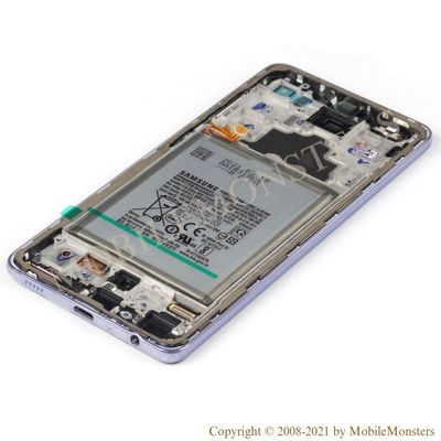 Displejs Samsung SM-A725F Galaxy A72 ar Skārienjūtīgo stiklu un apkart ramiti, ar akumulatoru Violets