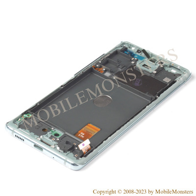 Displejs Samsung SM-G781F Galaxy S20 FE 5G ar Skārienjūtīgo stiklu un apkart ramiti Gaiši zils