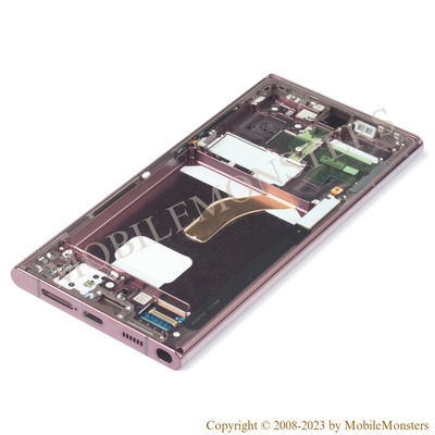 Displejs Samsung SM-S908B Galaxy S22 Ultra ar Skārienjūtīgo stiklu un apkart ramiti, (Service pack) Brūns