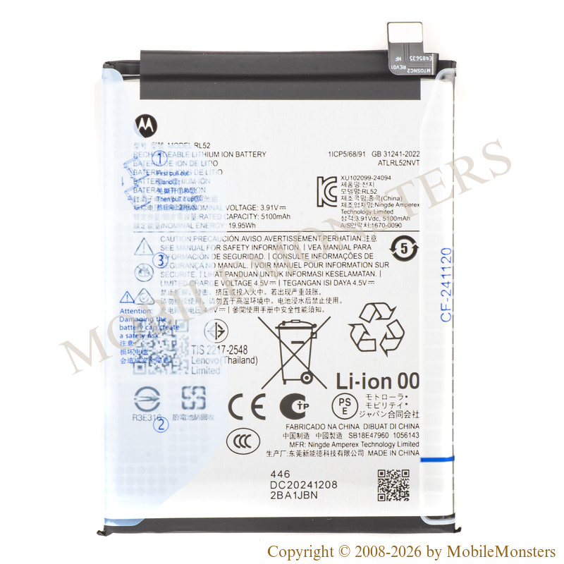 Akumulators Motorola Moto G06 (Service pack) 5100mAh Li-Ion RL52 Akumulators Motorola Moto G06 (Service pack) 5100mAh Li-Ion RL52