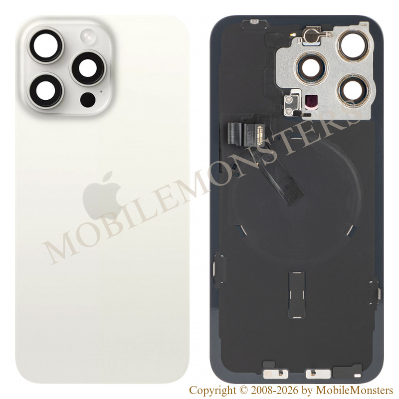 Korpuss iPhone 15 Pro Max Baterijas vāciņš (Lietots A stavoklis) Balts Korpuss iPhone 15 Pro Max Baterijas vāciņš (Lietots A stavoklis) Balts