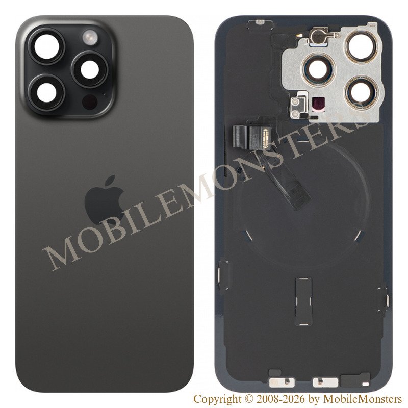 Korpuss iPhone 15 Pro Max Baterijas vāciņš (Lietots A stavoklis) Melns Korpuss iPhone 15 Pro Max Baterijas vāciņš (Lietots A stavoklis) Melns