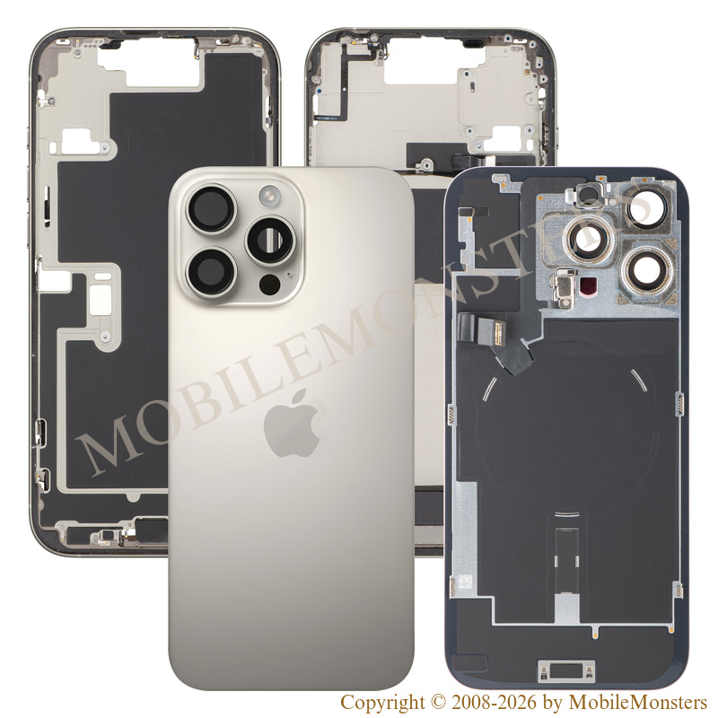 Korpuss iPhone 16 Pro Max Baterijas vāciņš Videja daļa (Lietots A stavoklis) Titanium Korpuss iPhone 16 Pro Max Baterijas vāciņš Videja daļa (Lietots A stavoklis) Titanium